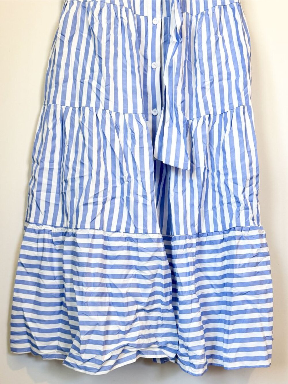 NWT Cupshe Blue Striped Puff Sleeve Front Button Maxi Dress - Size: Small - Picture 6 of 13
